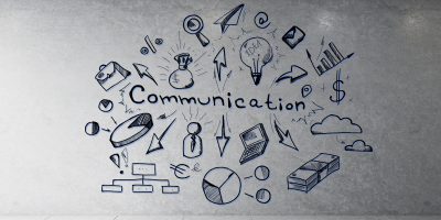 Drawing communication plan on wall in interior. Success and communication concept. 3D Rendering