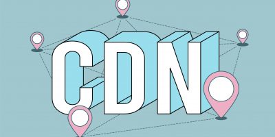 CDN Content delivery network modern flat thin line illustration with isometric acronym abbreviation CDN text. Geographically distributed data centers, network of proxy servers. Linear isolated icon