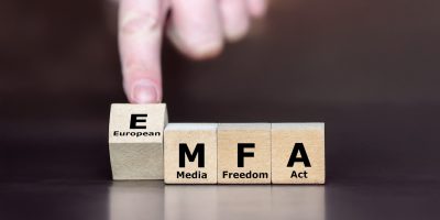 Cubes form the abbreviation EMFA (European Media Freedom Act). Symbol for a new European law.